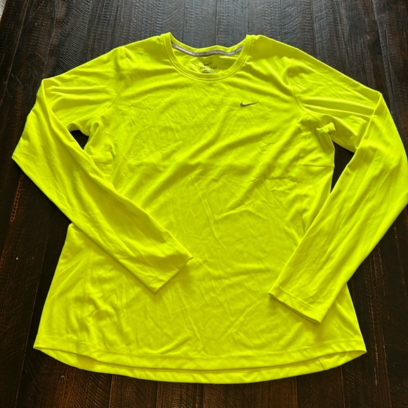 Nike Dri-Fit Neon Yellow Long Sleeve Running Shirt - Picture 1 of 3